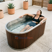 Baignoire de récupération extérieure Soundhon en cèdre rouge, ovale, pour bain froid, avec revêtement en acier inoxydable 304 et isolation thermique