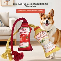 Jouet à mâcher interactif pour chien en peluche, en forme de bouteille de sauce, avec corde et couineur, vente en gros