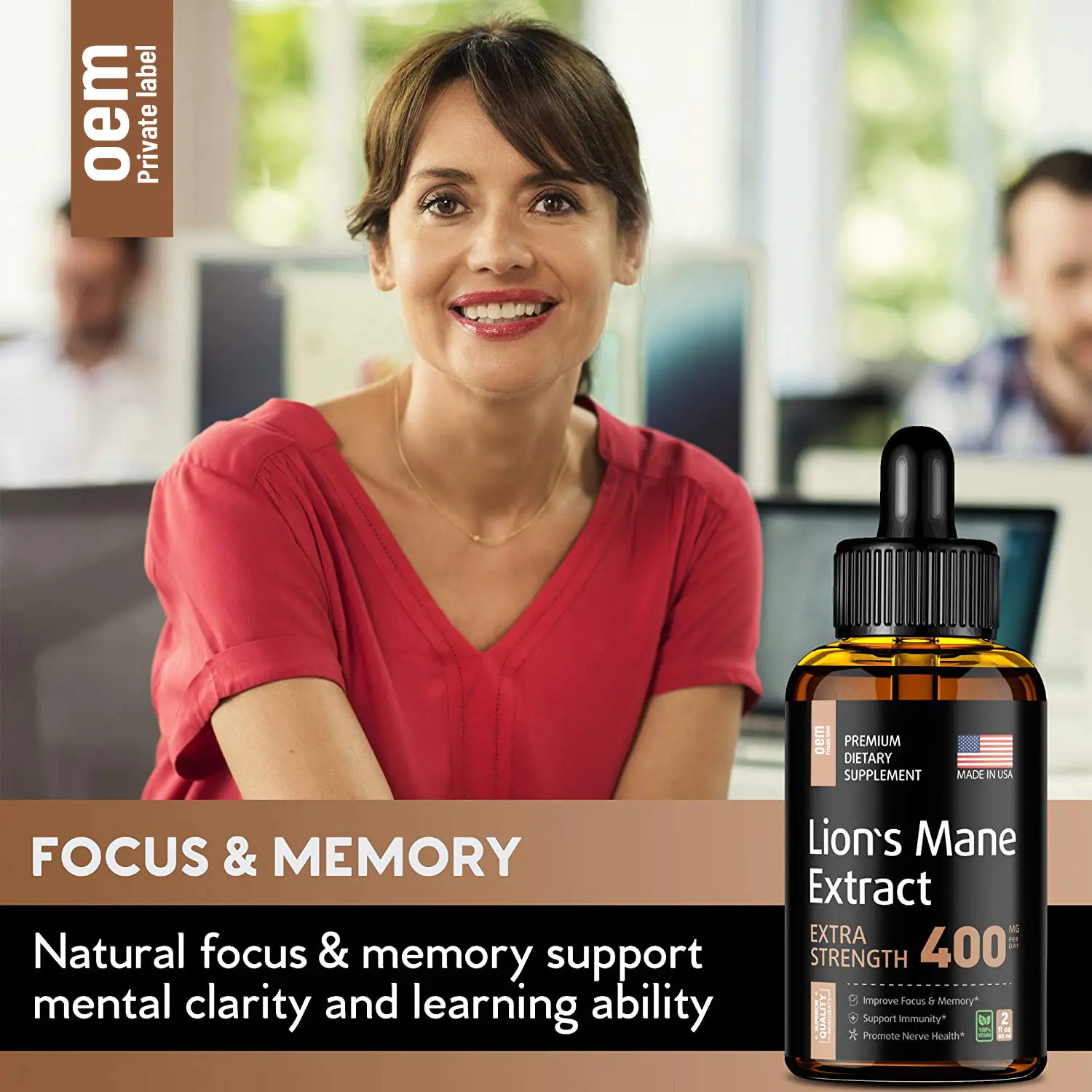 Lion's Mane Drops Mushroom Extract Drops Lion's Mane Nootropics Liquid Immune System Brain Boost Organic Lions Mane Liquid OEM