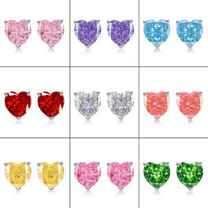 Fashion Jewelry Brass 925 Silver Trendy Statement Needle 10*10mm Heart Cut Zircon <b>Stud</b> <b>Earrings</b> Multi-Color Unisex Party - Product Image 1