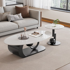 Mesa de Centro Ovalada de Acero Inoxidable, Portátil, Moderna, Minimalista, de Lujo Ligero, con Marco Metálico para Sala de Estar - Product Image 4