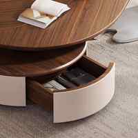 Table basse moderne minimaliste en bois massif de forme irrégulière en forme de feuille avec espace de rangement et plateau en cuir pleine fleur, mobilier de maison