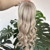 Peluca Médica de Cabello Humano Europeo Rubio Cenizo, con Parte Superior de Seda sin Pegamento y Borde de PU, de Aspecto Natural