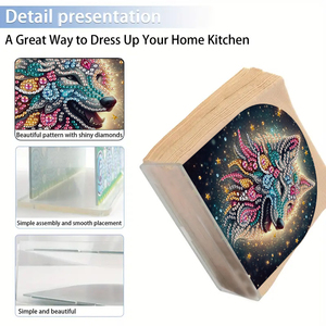 Home Decoration Creative <strong>Pattern</strong> DIY Crystal Diamond Embroidery <strong>Crafts</strong> New Wolf Cartoon Animal Abstract Style Printed Tissue Box - Product Image 3