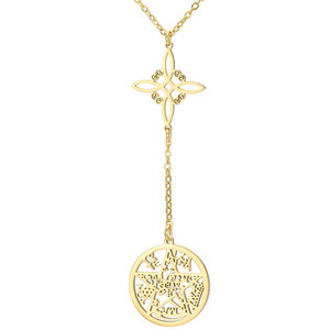 Collier à double pendentif en acier inoxydable simple Chaîne de clavicule Tendance Étoile à cinq branches Noeud de sorcière Conception creuse pour hommes femmes - Product Image 5