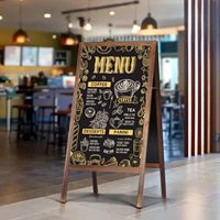 Tableau d'affichage en bois extra large en forme de A avec marqueur à craie, tableau noir magnétique double face pour trottoir, idéal pour les restaurants