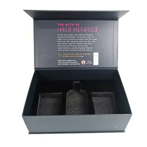 Boîte d'emballage en carton, Logo personnalisé noir, en forme de livre, carton de luxe, bougie magnétique parfumée, boîte cadeau en papier, vente en gros
