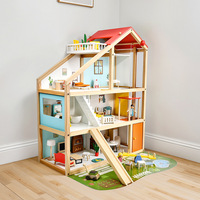Grande Villa de Luxe à Trois Niveaux en Bois Massif pour Enfants, Maison de Jeu de Simulation DIY, Maison de Poupée pour Jeu de Rôle