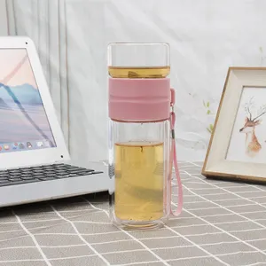 2020 üst satış çift duvar kristal cam su şişesi şeffaf cam su şişesi ile filtre