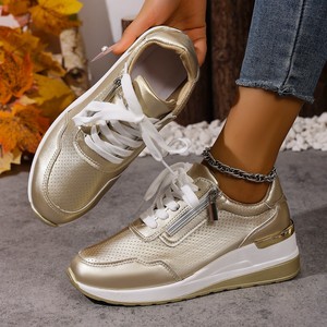 Sneakers da Donna con Zeppa Metallica Perforata, Suola Allacciata, Comfort per Camminata e Jogging all'Aperto, Scarpe Casual - Product Image 3