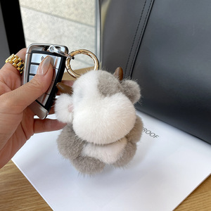 Promoción lindo suave piel de conejo vaca cartón colgante borroso parque infantil muñeca <span class=keywords><strong>Real</strong></span> Piel de visón llavero Kawaii juguete <span class=keywords><strong>Animal</strong></span> colgantes encantos - Product Image 6