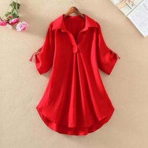 Women's Regular Fit Casual Vintage Chiffon Plus Size Autumn Spring Blouse Stand Collar <b>Raglan</b> Sleeve Quick Dry Nylon Front Logo - Product Image 5