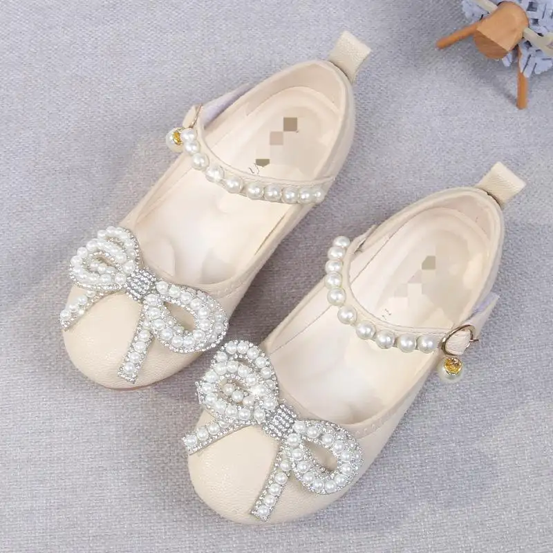 Neue Mode Kinderkleid Schuhe Perlen Schleifenknoten Blume Mädchen Prinzessin Schuhe Geburtstag Party Leistung Kinder Schuhe