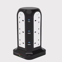 Regleta Inteligente de Alta Calidad con 12 Tomas de CA, 4 Puertos USB, 2 Puertos Tipo C, Protección contra Sobrecarga, Cable de 2m, Enchufe de Torre para Escritorio