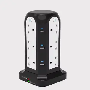 Soket menara Desktop pengisi daya USB Strip daya pintar Over-Load kualitas tinggi dengan outlet 12 AC 4 Port USB dan 2 Tipe C