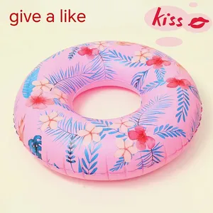 Custom Inflatable PVC Adult Swimming Ring Pink Cute Girls Swimming Ring Float Swimming Float With Awning Assist Floating Seat