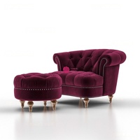 Fauteuil d'appoint de luxe Yicheng en velours bordeaux avec structure en bois massif, chaise de loisirs moderne pour la maison, le bureau et le magasin