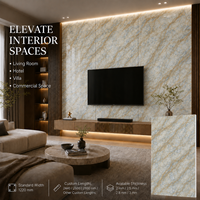 Panneau mural en PVC brillant MORLENX gris clair beige veiné marbre, feuille de marbre UV pour projets d'aménagement intérieur hôtelier