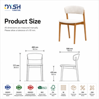 Chaise de salle à manger rembourrée avec dossier incurvé, assise en tissu bouclé, structure en chêne blanc, pieds coniques pour la maison, le restaurant, le café