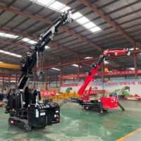 Mini-grue araignée compacte pour espaces restreints avec stabilisateurs hydrauliques télescopiques et flèche articulée