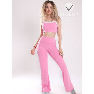 Conjunto de Yoga Vetega Sólido y Transpirable, Top Corto Azul Menta y Leggings Acampanados de Cintura Alta para Mujer, Ropa Deportiva para Gimnasio y Fitness - Product Image 5