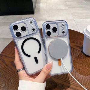 Funda Magnética para Teléfono con Botón Táctil Integrado, Transparente y Esmerilada, para iPhone 16 17 Pro Max, Carcasa Protectora de TPU y PC - Product Image 2