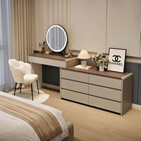 Coiffeuse italienne avec miroir rond éclairé, panneau en bois, tiroir de chevet intégré et armoire pour petits appartements