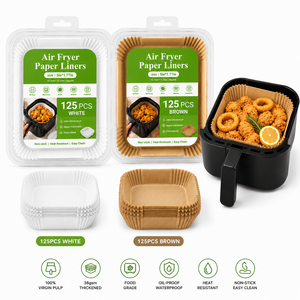 [Assorted Pack] 125Pcs 5" Square Air Fryer <strong>Liners</strong> Brown White -Eco-Friendly Greaseproof Heat Resistant 230C For Bread Food - Product Image 1