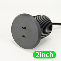 Cargador de Muebles Mini USB Tipo-C de 2 Pulgadas con Diseño Redondo para Escritorio, 2 Puertos USB y Enchufe UK para Sofá