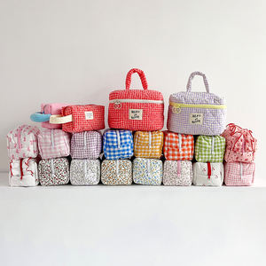 Bonitas bolsas de maquillaje de flores, bolsa de cosméticos de viaje, bolsa de maquillaje de algodón colorido, almacenamiento personalizado, bolsas florales de rizo rosa para mujer - Product Image 2