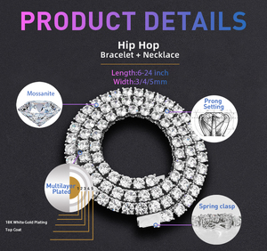 Prix le <span class=keywords><strong>moins</strong></span> <span class=keywords><strong>cher</strong></span> Hip Hop 925 Argent Gra VVS Moissanite Diamant Tennis Chaîne 3MM 4MM 5MM Collier Bracelet Hommes Femmes Fine Jewelry - Product Image 6