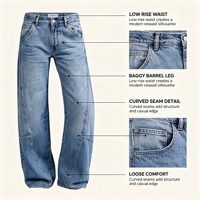 Jeans à jambes courbes pour femmes, taille basse, coupe baril, en denim, pour un look brunch en ville sur le toit
