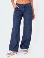 Pantalons larges et droits pour femmes européennes et américaines, double genouillère, micro-lar cargo, jeans décontractés