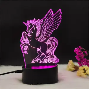 Lampu Meja Kamar Tidur Anak, Lampu Meja Ilusi Warna Warni LED Unicorn USB 3D untuk Anak-anak