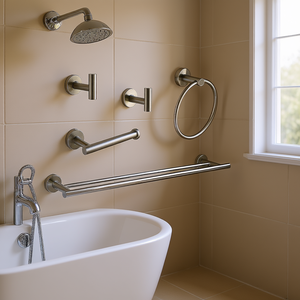 Set Portasciugamani da Parete in Acciaio Inox 50-60cm, Finitura Spazzolata, Design Minimalista, Barra Fissa per Bagno - Product Image 2