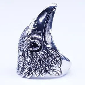 Volledige Veren Gevulde Eagle Hoofd Engagement Ringen Voor Mannen - Product Image 3