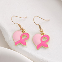 Boucles d'oreilles tendance en alliage de zinc avec ruban rose-rouge, thème Journée Mondiale du Cancer du Sein, cadeau événementiel