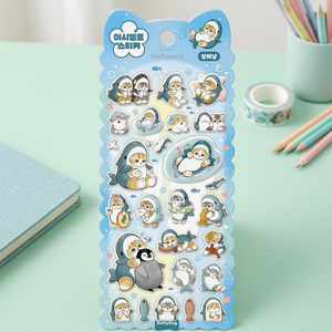 สติกเกอร์ PVC ลายมาร์ชเมลโลว์ ฉลาม แมว การ์ตูนเกาหลีน่ารัก ตัวการ์ตูนแบบถอดได้ ตกแต่งไดอารี่ พิมพ์ลาย UV แผ่นสติกเกอร์น่ารัก ขายส่ง - Product Image 2