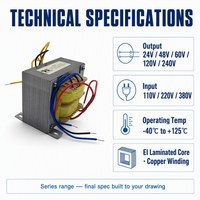 Trafo Kontrol Tipe EI Frekuensi Rendah 50Hz 60Hz, Tegangan Input Output Kustom, Kabel Terbuka, Rangka Terbuka
