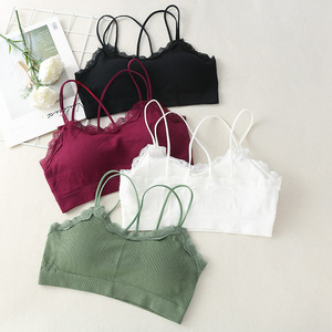 Ladies Wire Free Push up Breathable Lace Sports Bra Sexy Solid Color Women's Underwear Thin Shoulder - Product Image 3