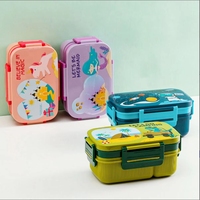 Ensemble boîte à lunch et gourde isotherme grande capacité motif dessin animé, portable, double couche, hermétique, 1,8L/1,3L + gourde 500ml