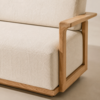Canapé 2 places avec base en bois massif, coussin en tissu, style moderne minimaliste, accoudoirs en bois, meubles de salon pour la maison