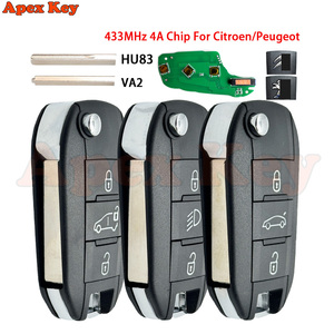 Clé de voiture télécommandée à 3 boutons, 433MHz, puce 4A, pour Citroën Peugeot Dispatch C3 C4 Cactus Berlingo HU83/VA2, lame non coupée - Product Image 1