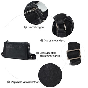 Sac bandoulière homme Dujiang en cuir véritable, design horizontal, cuir tanné végétal noir, sac de voyage décontracté - Product Image 3