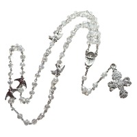 Collier pendentif croix en cristal transparent, 59 perles, cinq décades, collier de prière catholique avec colombe blanche et Esprit Saint, crucifix