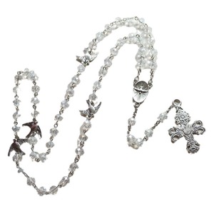 Collier pendentif croix en cristal transparent, 59 perles, cinq décades, collier de prière catholique avec colombe blanche et Esprit Saint, crucifix - Product Image 5