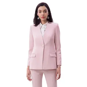 NJ249 Vrouwen Pak Office Formele Elegante V-hals Effen Kleur Roze Jas Carrière Werk Kleding Casual Blazer Jas vrouwen