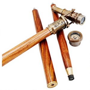 Brass Wood Art Deco Large Vintage Compass Telescope Handle Adjustable 3-Fold Brown Antique Handmade <b>Walking</b> <b>Stick</b> Men Women - Product Image 3
