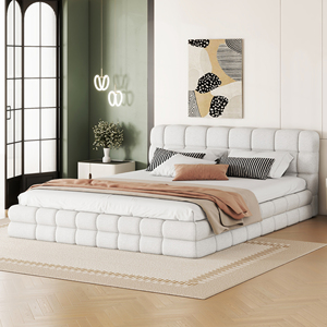 Кровать-платформа размера «<span class=keywords><strong>queen</strong></span>-size» с современной обивкой, каркасом из массива дерева и велюровой обивкой, белая - Product Image 3
