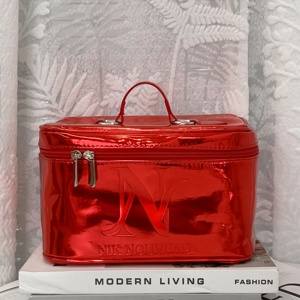 Rose Pink PU Leather Makeup Bag Embossed Logo Women Cosmetic Bag Durable Women Washing Bag for Travel - Product Image 3